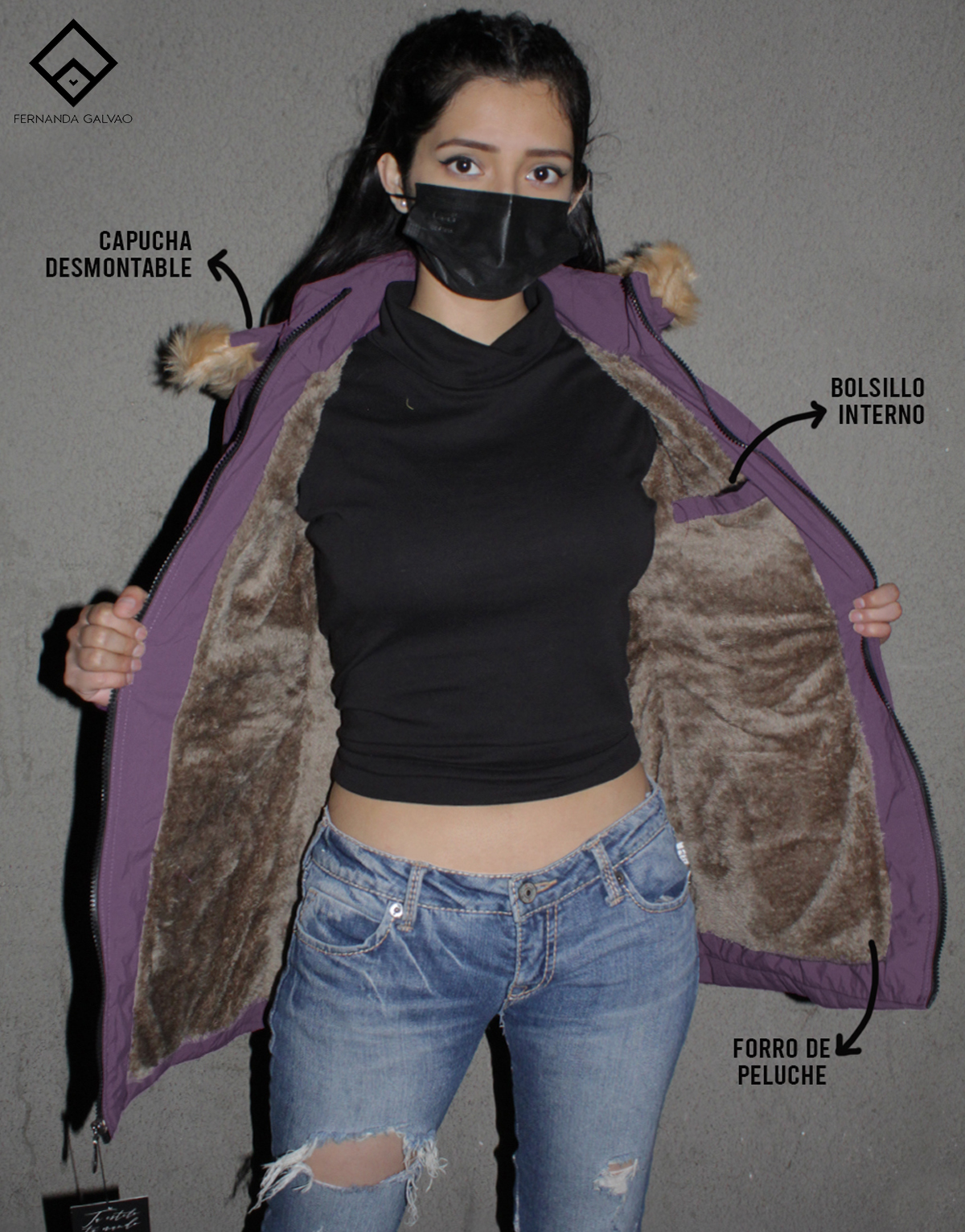 parka mujer color uva modelo cozy