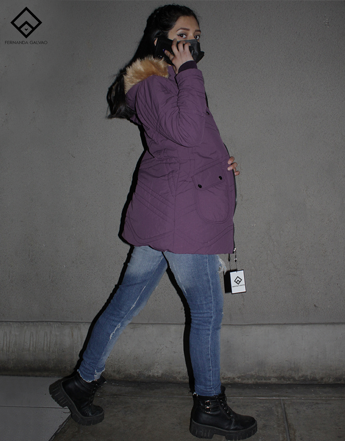 parka mujer color uva modelo cozy