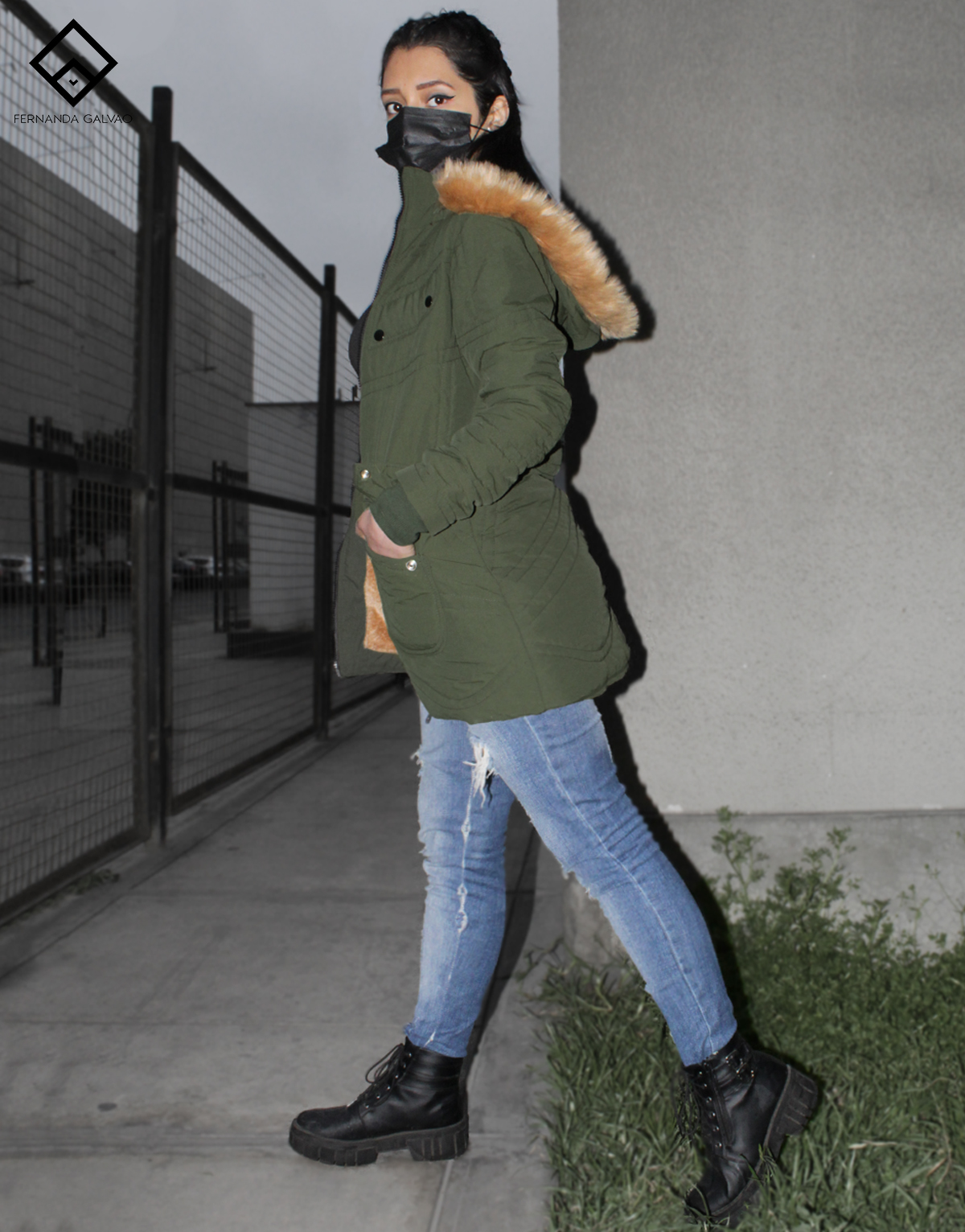 parka cozy mujer verde militar
