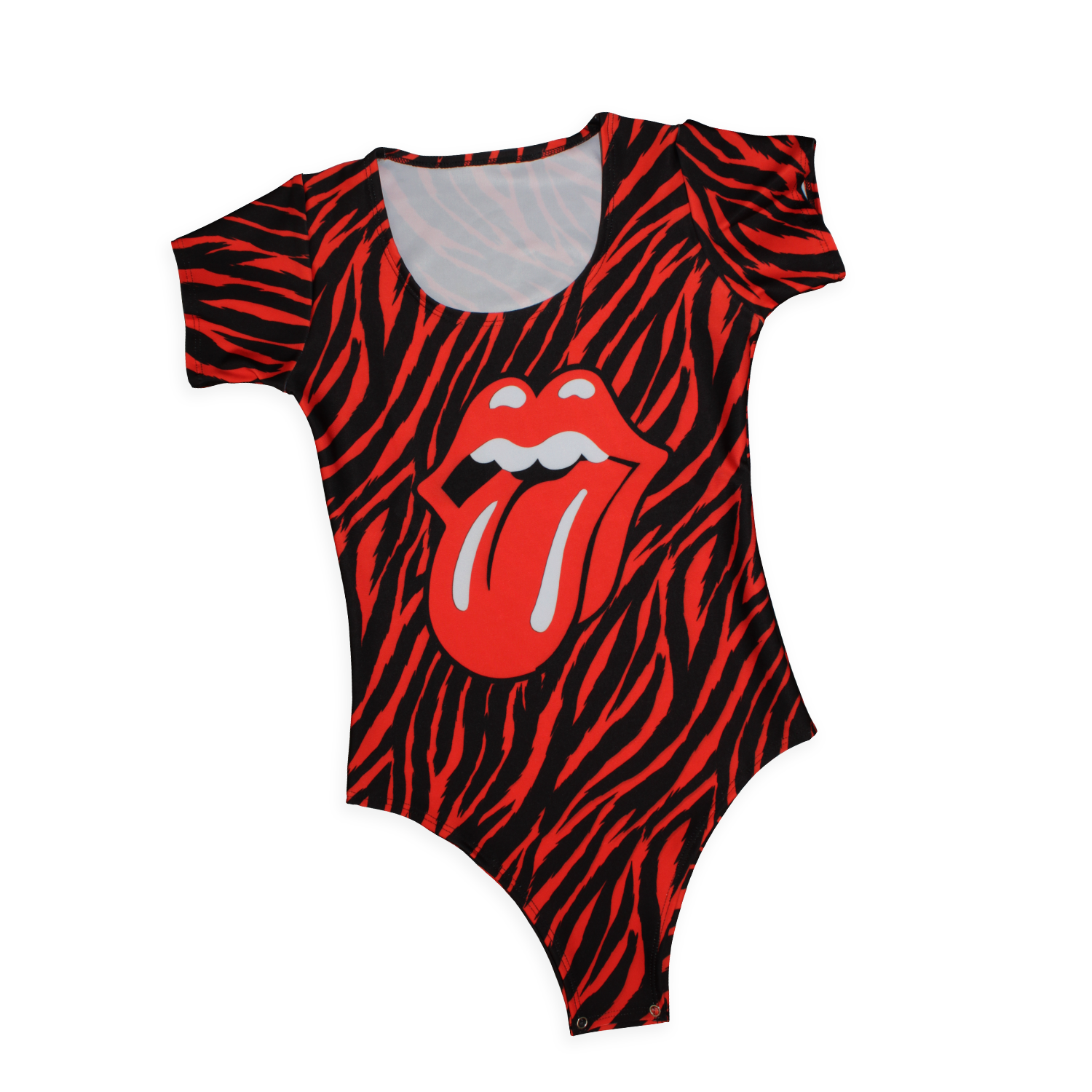 body manga corta, ropa de mujer, animal print rojo, rolling stone
