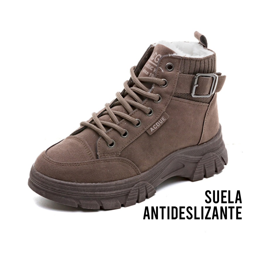 Bota de invierno para mujer con forro interno de peluche ideal climas frios color marron